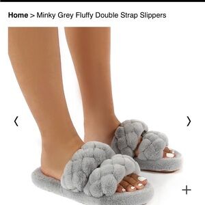 Brand new in package. Public Desire Sz 6 grey fuzzy slippers. Originally $42